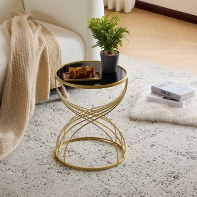 Black Mirror Top Gold Frame Accent Table, Round Indoor/Outdoor Side Table, Modern Round Patio Side Table, Patio End Tables -Christopher Knight Home