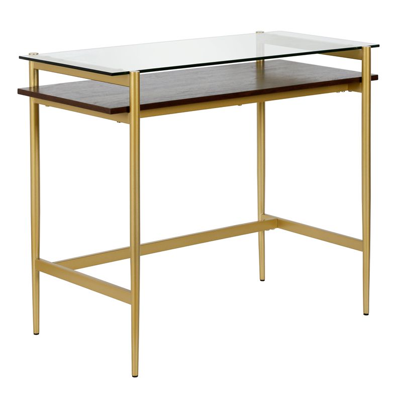 36" Brass Finish Desk with Walnut Shelf - Henn&Hart, 2 of 10