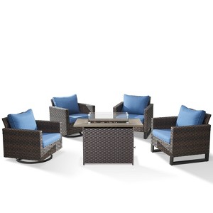 Buenhomino Patio Wicker Furniture Set with Fire Pit Table, PE Rattan Swivel Patio Chairs with Propane Fire Pit Table, 5PCS Patio Conversation Set - 1 of 4