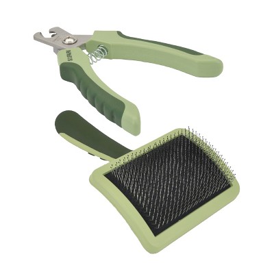 Safari by Coastal Pet Dog Grooming Bundle - Professional Dog Nail Trimmer & Curved Firm Slicker Dog Brush