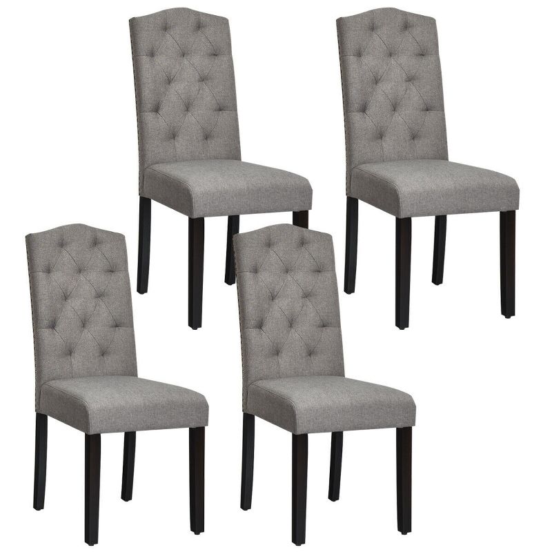 Costway Set of 4 Tufted Dining Chair Upholstered w/ Nailhead Trim & Rubber Wooden Legs, 1 of 11