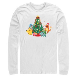 Men's Pokemon Christmas Tree Characters Long Sleeve Shirt - 1 of 4