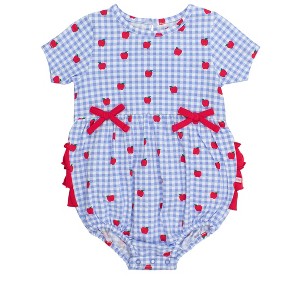 RuffleButts Baby Girls Knit Short Sleeve Bow Bubble Romper - 1 of 4