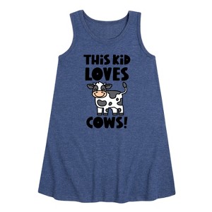 Girls' - Instant Message - This Kid Loves Cows Graphic Sleeveless Aline Dress - 1 of 4