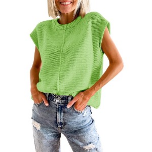 Womens Cap Sleeve Sweater Vest Crew Neck Knit Sleeveless Tank Tops Casual Lightweight Pullover Sweaters - 1 of 2