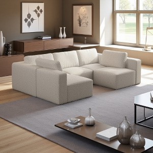 104.32" Yarn Fleece U-Shaped Modular Sectional Sofa, Sleeper with Chaise & Ottoman - 1 of 4