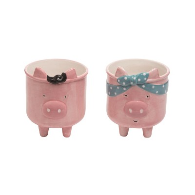 Transpac Ceramic Pig Planter Set of 2 Spring Home Decorations