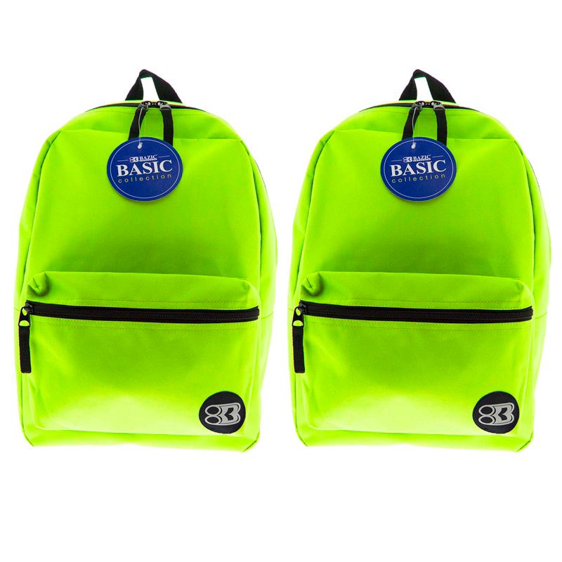BAZIC Products® Basic Backpack, 16", Lime Green, Pack of 2, 1 of 7