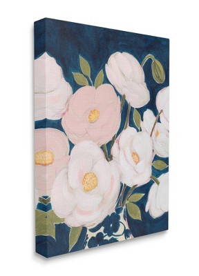 Stupell Industries Luminous Pink Floral Bouquet Over Deep Blue