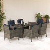 vidaXL 7-Piece Patio Dining Set - Outdoor Gray Poly Rattan Garden Chairs with Navy Cushions, Tempered Glass Tabletop - 2 of 4