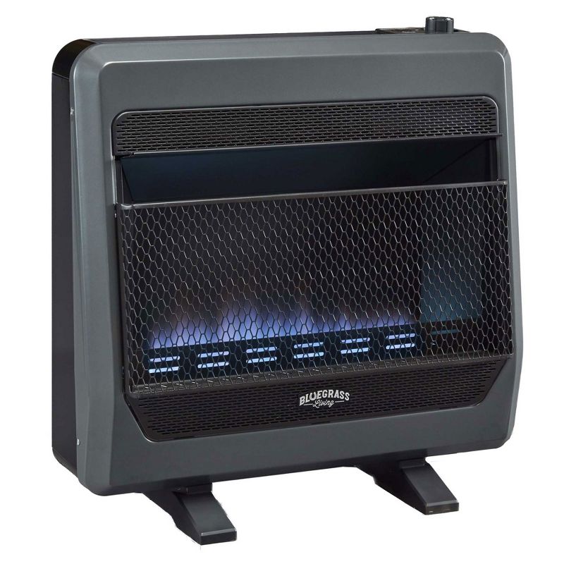 Bluegrass Living 30,000 BTU Natural Gas Ventless Space Heater with Thermostat Built In Blower and Heats Up 1,400 Square Feet, Blue Flame, Steel, 1 of 7