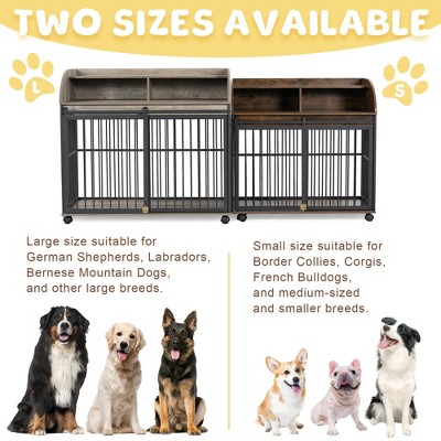 Whisen 38'' Brown Steel Dog Crate with Lockable Wheels
