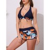 Elerevyo Women's Leaf Print Color Block Bikini Sets, Halter Top Boyshorts Bottom Swimwear Bathing Suits 1 Set - 2 of 4