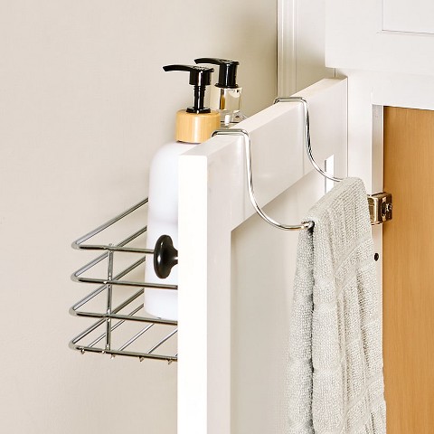 The Lakeside Collection Metal Cabinet Door Organizer Rack with Towel Bar - Kitchen or Bathroom -