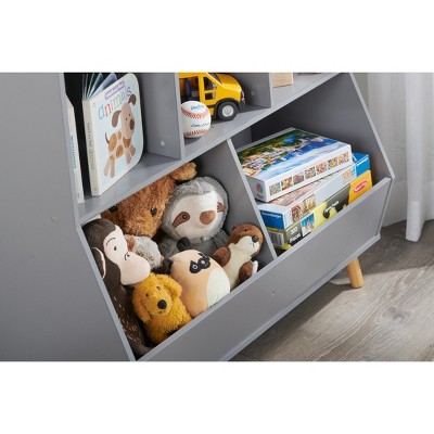 Gray Wooden 5-Bin Kids Toy Storage Organizer with Feet