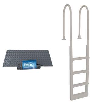 Main Access Large Pool Step Ladder Guard Mat, Accessory Only, Gray + Main Access ProSeries 54 Inch Adjustable In Pool Above Ground Pool Ladder, Taupe