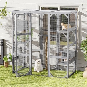 Kumasinova 62.8" Outdoor Cat House with Dual Doors,Balcony DIY Cat Enclosure with Platforms,Weatherproof Cat Playpen with Climbing Poles for 1-3 Cats - 1 of 4