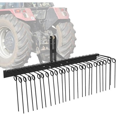 72 Inch Pine Straw Rake, 30 Coil Spring Tines Behind Landscape Rake with 3 Point Hitch Receiver Attachment Fit to Cat0 Cat 1 Tractors