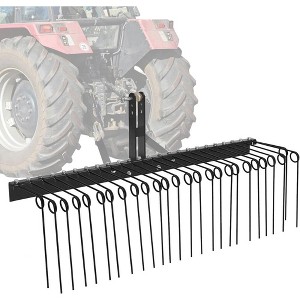 72 Inch Pine Straw Rake, 30 Coil Spring Tines Behind Landscape Rake with 3 Point Hitch Receiver Attachment Fit to Cat0 Cat 1 Tractors - 1 of 4