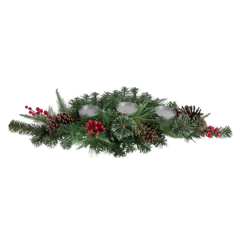 Northlight 32" Decorated Artificial Pine Christmas Candle Holder Centerpiece, 1 of 5