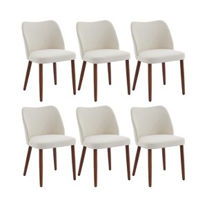 Dining Chair Set of 6, Linen Upholstered Dining Chair with Wood Legs, Wing Backrest, Wooden Kitchen Chair, Kitchen Chairs with Thick Cushions - 1 of 4