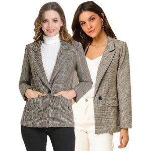 INSPIRE CHIC Women's Notched Lapel One Button Boyfriend Plaid Suit Blazer 2 Packs - 1 of 4