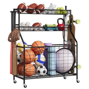 45.6" Sports Equipment Organizer,Large Capacity Garage Sports Toy Organizer with Hooks and Baskets, for Toy and Gear Organizer - 1 of 4