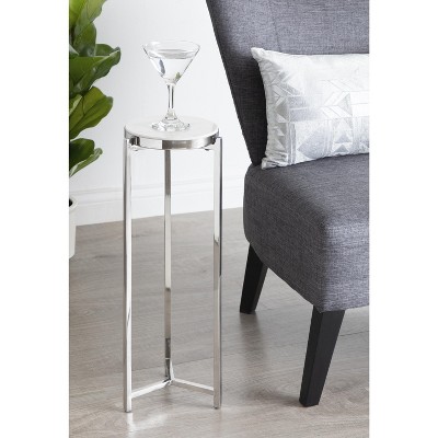 Elegant Silver and White Round Stone Top Drink Table
