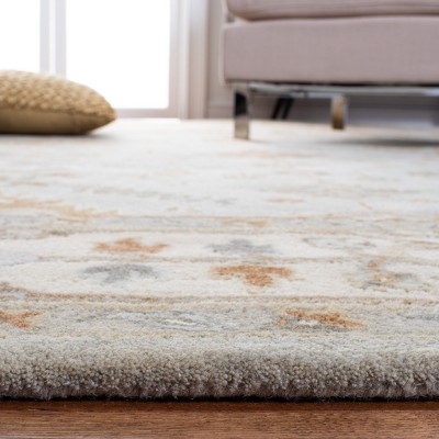 Handmade Light Grey and Cream Wool 4' x 6' Tufted Area Rug
