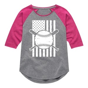 Girls' - Instant Message - Baseball Flag Shirt Tail Raglan Graphic T-shirt - 1 of 4