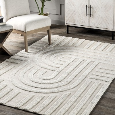 Handmade Ivory Wool Blend Tufted Rectangular Rug 8' x 10'