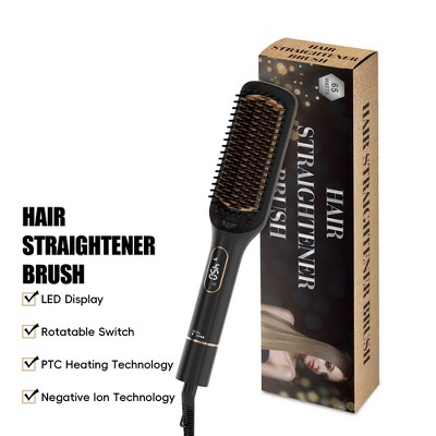 NICEBAY Hair Straightening Brush, LED Display Hair Straightener Brush, Auto-Off Straightener Comb for Women, 6 Temp sets