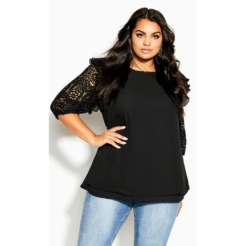 Women's Lace Top - Black City Chic : Target