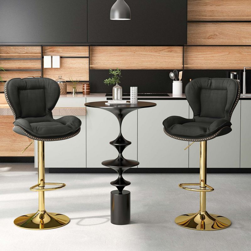 Costway Adjustable Bar Stool Set of 2 Leathaire Bar Chairs with Padded Seat & Footrest, 2 of 10