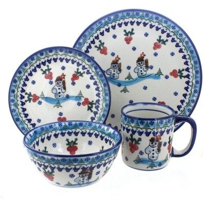 Blue Rose Polish Pottery Frosty Duo 4 Piece Place Setting - Service for 1