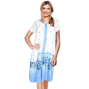 JEFFRICO Womens Nightgowns Short Sleeve Sleepwear Soft Pajama Dress Nightshirts - 1 of 4