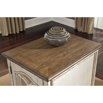 Antiqued Two-Tone Mirrored Cottage End Table with Storage