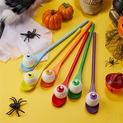Joyfy 6 Pcs Halloween Egg and Spoon Race Game Set(6 Eyeballs and Spoons),Halloween Party Favor Supplies,Classroom Activities,Games for Kids Adults