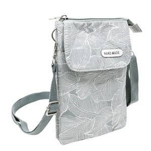 Wrapables Mini Crossbody Cell Phone Bag, Gray Leaves - 1 of 4