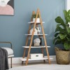 SEVOBAL Utility Storage Shelves Solid Bamboo Wood Oxford "A" Frame Ladder Display Bookshelf, White, 31.5"*11.81"*53.54" - 3 of 4