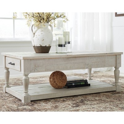 Whitewash Rectangular Pine Wood Cocktail Table with Storage