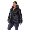 Plus Size Metallic Puffer Coat with Hoodie - White Mark - 2 of 4
