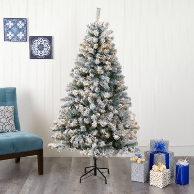 6ft Flocked Rock Springs Spruce Artificial Christmas Tree with LED Lights