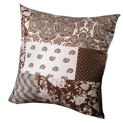 16" Chocolate and Brown Farmhouse Patchwork Accent Pillow