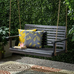 CAVINAS Rustic Patio Porch Swing,Blackwash Hammock Swing Bench with Cushion,Outdoor Swing for Garden&Backyard,800LBS Capacity - 1 of 4
