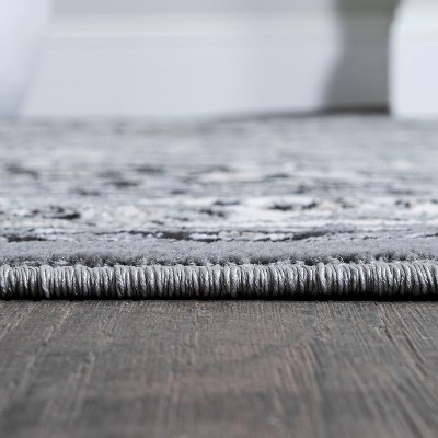 Modern Persian Medallion 4' x 6' Easy-Care Area Rug, Gray/Ivory