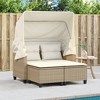 vidaXL Patio Sofa 2-Seater with Canopy and Stools Beige Poly Rattan - 3 of 4