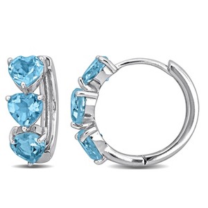 EVERLY JEWELRY | Sterling Silver 2-7/8 CT TGW Heart Shape Sky Blue Topaz Hoop Earrings - 1 of 4