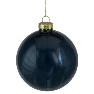 Northlight Shiny Glass Christmas Ball Ornament - 4" - Midnight Blue - 1 of 4