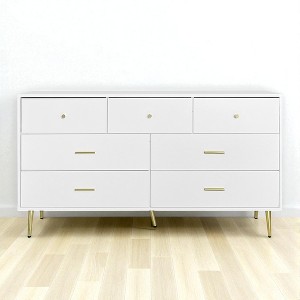 Mshliw 7 Drawer White Dresser with Gold Handles and Metal Legs, Large Chest of Drawers Storage Cabinet for Bedroom, Living Room, or Entryway - 1 of 4